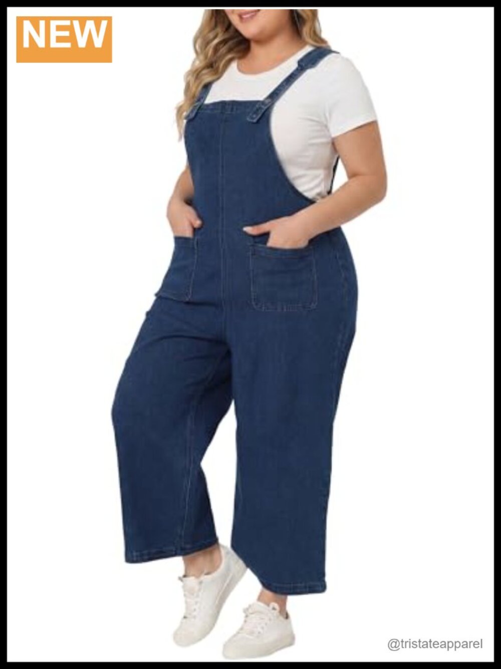 Plus Size Denim Bib Overalls Adjustable Straps Wide Leg Jumpsuit